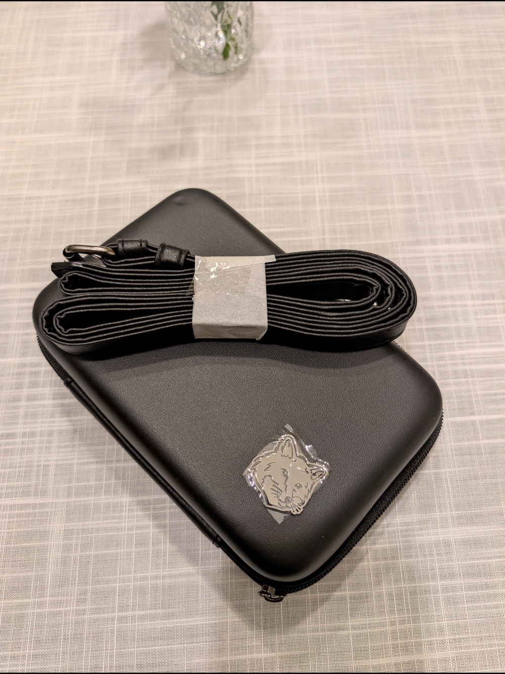 MAISON KITSUNÉ x EVA air Black Leather Waist Pouch with Silver Fox Emblem